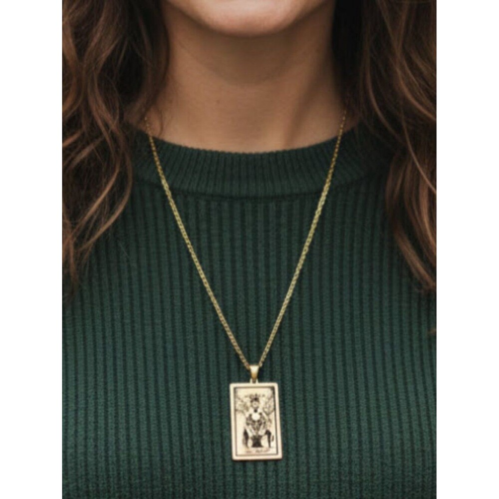 Devil Tarot Card Necklace Gold Plated Pendant Gold Stainless Chain Handmade 18"
